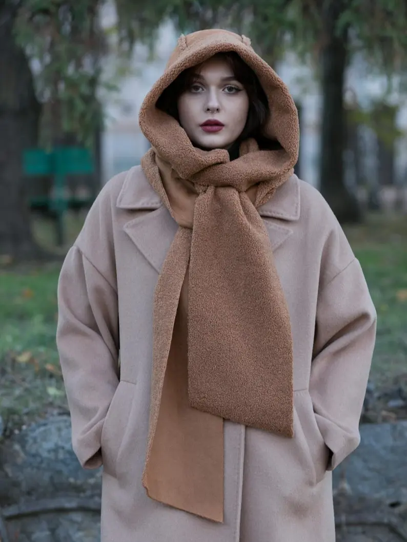 Eco fur oversized hooded scarf Maxi winter cowl hood - TikTok Shop