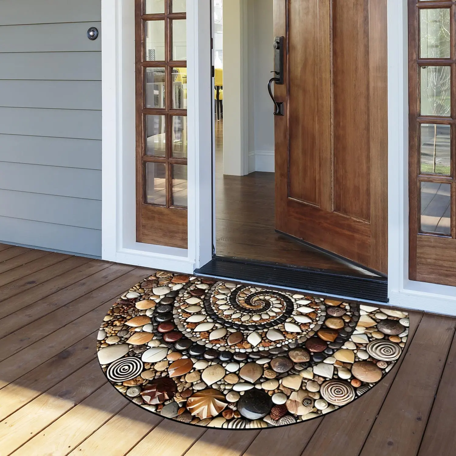 Pebble Stone Doormat Non Slip Door Mat Indoor Outdoor Entryway Rug Easy Clean Decorative Half Round Welcome Mat for Front Door Kitchen Bathroom Patio Balcony Dirt Trapper Floor Mat