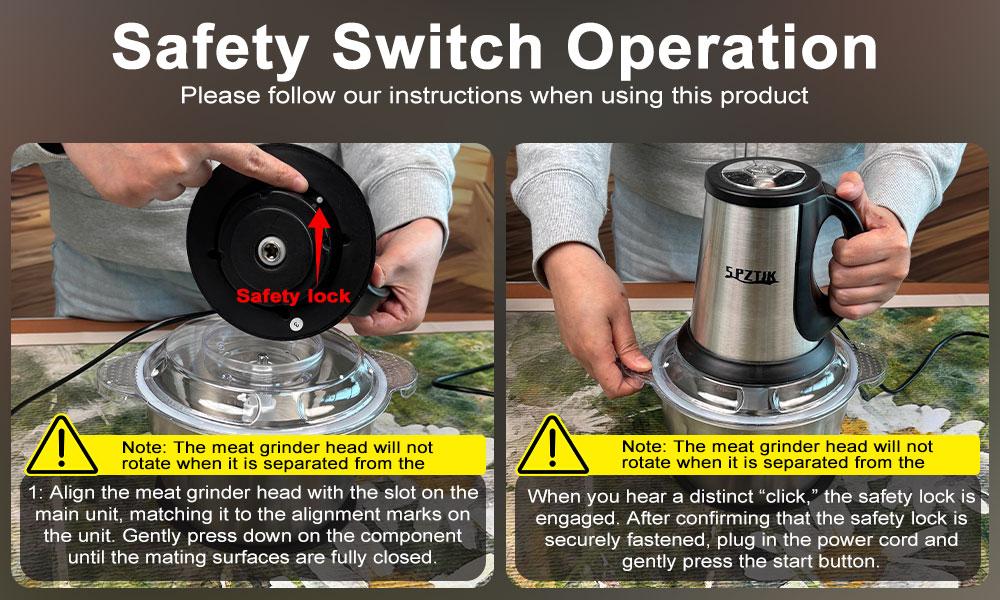 SPZTJK Electric Multi-Function Meat Grinder  for mincing and grinding Comes with 2 bowls (stainless steel and glass) and 2 blades Ideal for vegetables meats dough salads nuts and fresh baby food. BPA-free,dishwasher safe, saves  time For Home .Kitchen Use