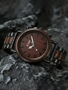 Jusmi Luxury Wood Grain Dial Quartz Watch, Multi-Function Timer, Business Casual Commuter Wristwatch, Stylish Watch, Analog Face, Alloy Material