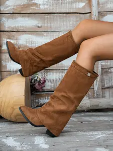 Women's Knee-High Suede Boots, Cowgirl Boots, Elegant Style, Available in Three Colors, Perfect for Casual and Party Wear, Comfortable Fit Design, Shoe
