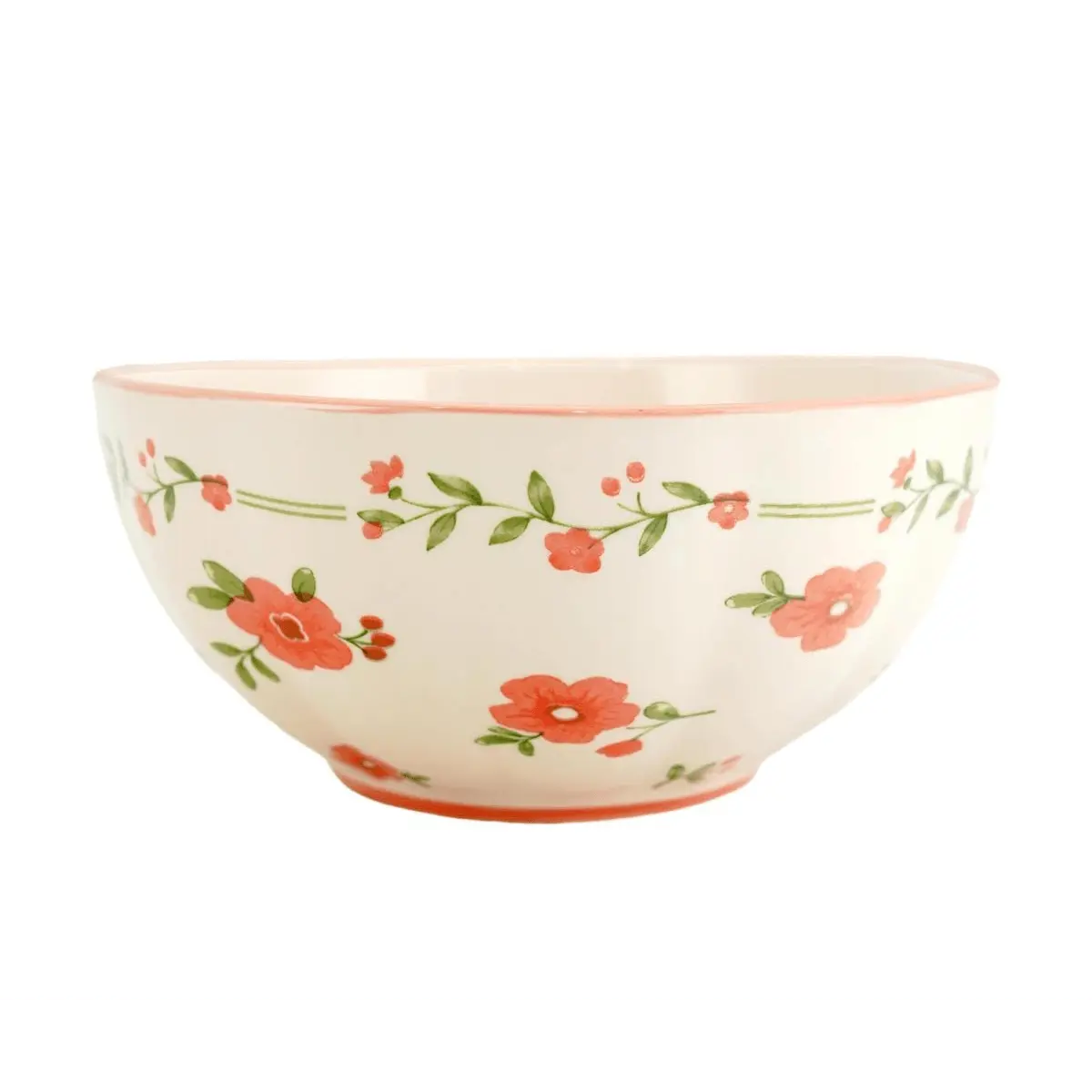 Golden Lion "Moonlit Blossom" Red Glaze Peach Blossom Lotus Bowl - 8" Ceramic Rice Bowl, Japanese Style Serving Dish for Soup, Salad, Noodles