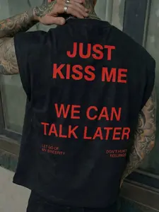 Unisex Y2K Fashion Street Style Vibe Just Kiss Me We Can Talk Later Sleeveless Top, Summer Graphic Tee, Loose Fit, Perfect for Couples & Gifts, Streetwear