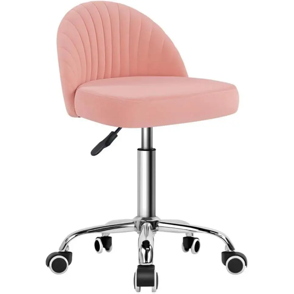 KKTONER Modern Swivel Velvet Vanity Stool - Adjustable Height Seat, Backrest, Swivel Portable Chair for Bedroom Makeup Use (Pink), Indoor Furniture Chairs for Vanity