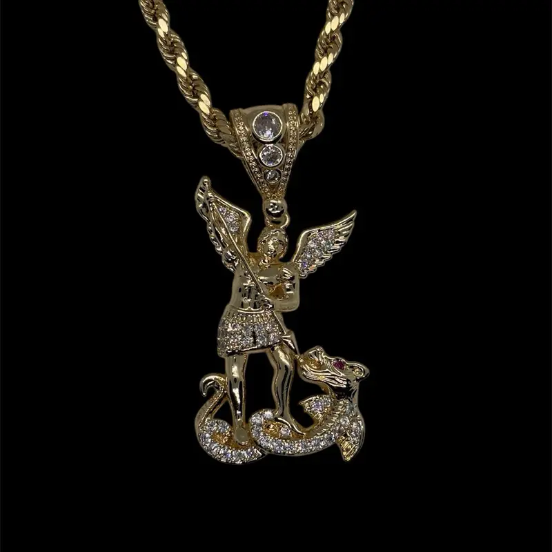 14k Saint Michael Necklace Gold Plated-  San Miguel Necklace - Saint Michael Chain- Cadena San Miguel Oro Laminado