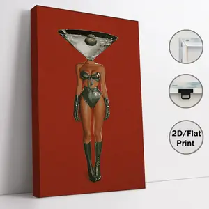 Retro Martini Lady Figure Canvas Wall Art, 2D Flat Print Poster Wall Decor, Cool Room Decor Ornaments Wall Art Print Gift for Christmas, Birthday, Valentine’s Day, Bar, Living Room Wall Decoration