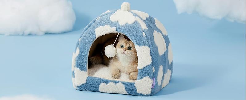 LESURE Cute Cat Beds for Indoor Cats - 2 in 1 Cat Cave Bed with Removable Washable Cushioned Pillow, Cozy Cat Tent House Design Pet Supplies Portable Blanket LESURE Cute Cat Beds for Indoor Cats - 2 in 1 Cat Cave Bed with Removable Washable Cushioned Pillow, Cozy Cat Tent House Design Pet Supplies Portable Blanket