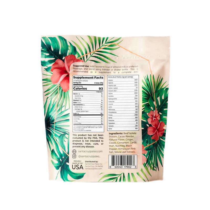Santa Cruz Paleo Grass-Fed Grass-Finished Beef Isolate Protein Bag | Zero Artificial Additives | All-Natural | Chocolate | Horchata | Au Naturale | Flavors