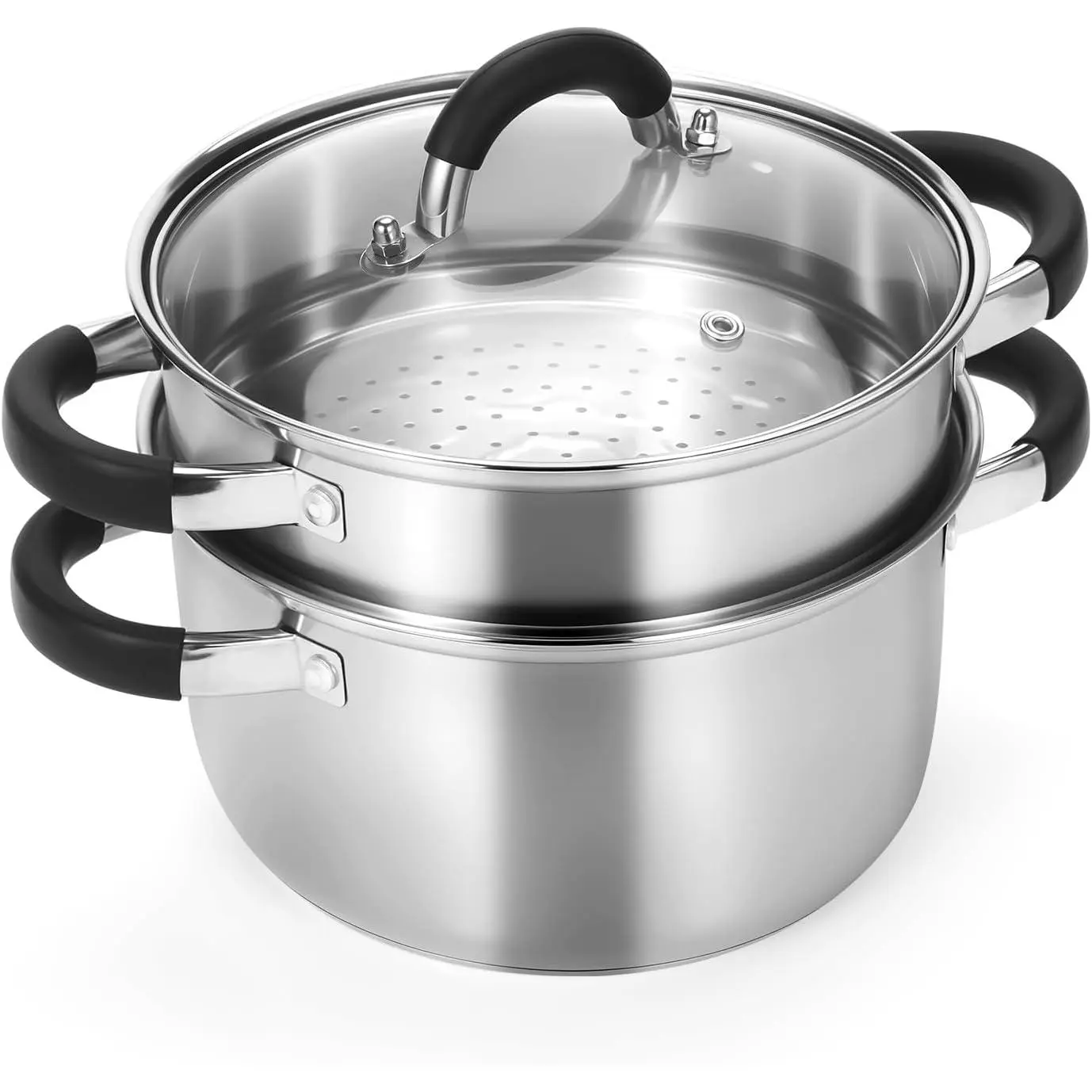 3.2QT Steamer Cooking Stainless Steel Steamer with Steamer Basket Cooking Soup Pot with Silicone Handle Lid Suitable for Vegetables Dumplings Soups 3-Layer Bottom Cooking Stew Pot
