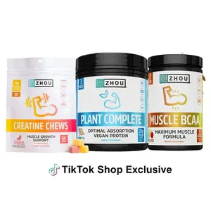 ZHOU NUTRITION Gym Day Bundle - Creatine Chews, Plant Complete Vegan Protein, Muscle BCAA for Performance & Recovery