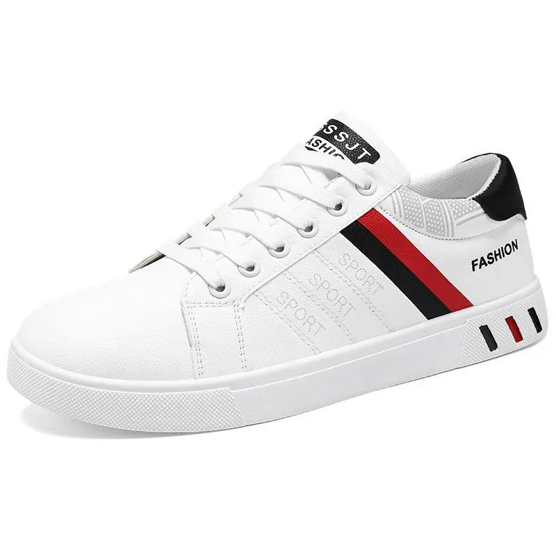 2026 Spring Men's White Leather Lace-Up Fashion Casual Trainers - White-Trimmed, Contemporary, All-Day Lace Casual Trainers for Outdoor Running & Training