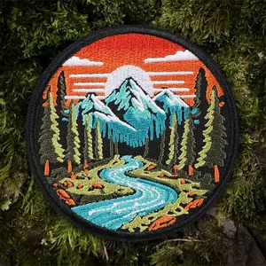 Mountain and River Expedition Embroidered Patch, Outdoor Nature Hiking Badge, Explorer Patch, Camping Backpack Patch for Hikers
