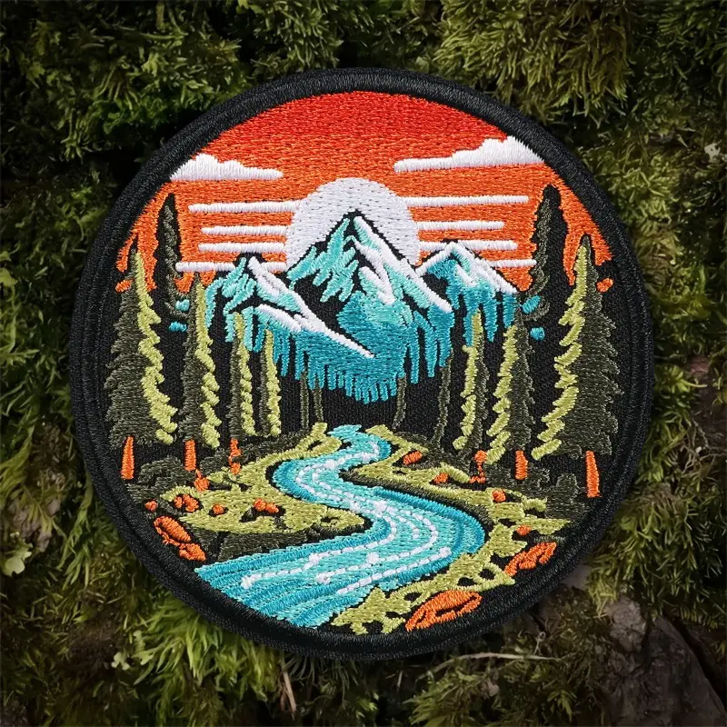 Mountain and River Expedition Embroidered Patch, Outdoor Nature Hiking Badge, Explorer Patch, Camping Backpack Patch for Hikers, Applique Patches, Embroidery Patches