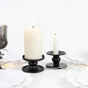 6 Pack Black Metal Candle Holders, 2" Reversible Pillar & Taper Candlestick Stands