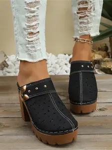 Women's Peep-toe Block Heel Slippers, Lightweight Platform Mule Sandals