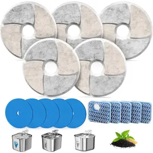 Pet Water Fountain Filters, 5 Pack Replacement Filters Fit for Square 2.2L/73oz Automatic Pet Fountain, Diameter 4.1 Inch Filter with Triple Filtration System (5+5+5)