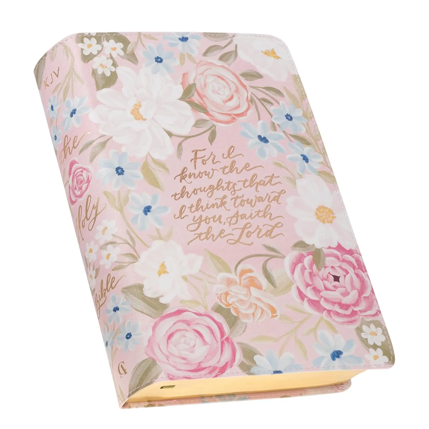 King James Version (KJV) Bible, 14 pt. Large Print, Red Letter Standard Size Edition, Thumb Index Tabs, Ribbon Marker, Pink Floral Faux Leather Cover, Ideal for Graduations, Birthdays, Church Services, Single Copy