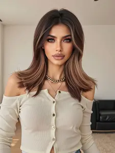 20 Inch Bangs Layered Curly Wig Top Knot, High Temperature Fiber Shoulder Length Wavy Hairpiece for Women, Synthetic Machine Wigs