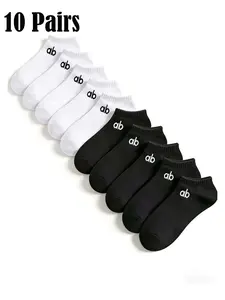 10 Pairs Unisex Letter Print Low Top Socks, Breathable Sweat-Wicking, Soft Comfort, Ideal for Sports, Office, Home, Campus, Spring Summer