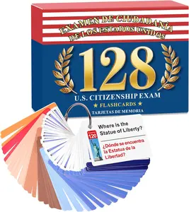 Summer Spring Gift US Citizenship Flash Cards 2026 - Complete 128 USCIS Civics Questions and Answers Study Guide, Bilingual English & Spanish Set with Metal Ring - Tarjetas de Ciudadanía 2026 para Naturalización