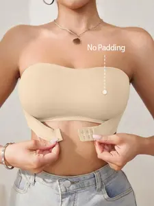 Women's Solid Wireless Strapless Bandeau Bra, Convertible Strapless Bra, Women's Lingerie for Daily Wear, Buckle