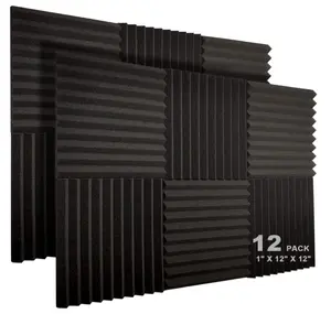 12 Pack Acoustic Foam Panels, 1" X 12" X 12" Studio Soundproofing Wedges Fire Resistant Sound Proof Padding Acoustic Treatment Foam (Black)