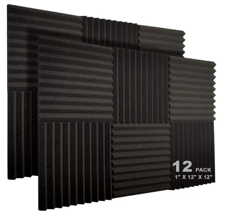 12 Pack Acoustic Foam Panels, 1" X 12" X 12" Studio Soundproofing Wedges Fire Resistant Sound Proof Padding Acoustic Treatment Foam (Black)