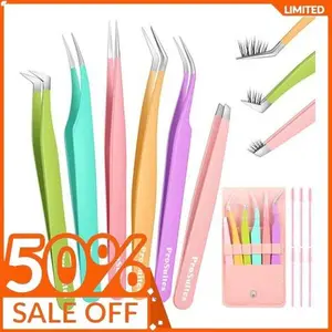 6pcs Eyelash Tweezers Lash Extension Tweezers for False Lashes,Christmas Gifts Eyelash Tweezers for Lash Clusters Metal Lashtweezers Stocking Stuffers with Lash Applicator Tool