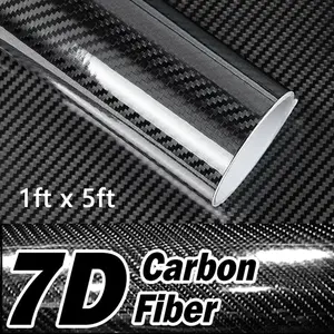 1ft x 5ft 7D Gloss Black Carbon Fiber Car Wrap Vinyl Bubble Free Air Release Adhesive,Car Wrap Film Automotive DIY Decals ( 12" x 60" )