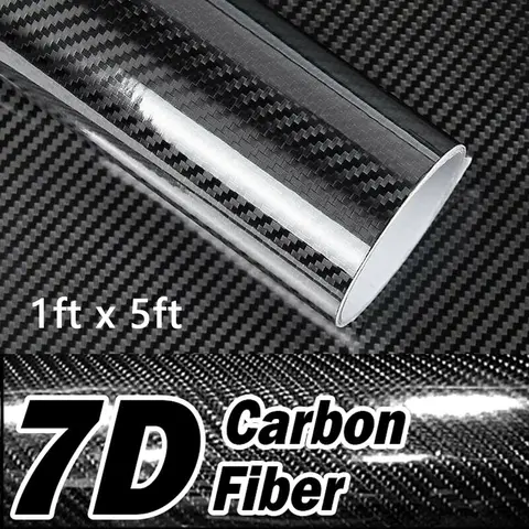 7D Gloss Black Carbon Fiber Wrap Vinyl (1ft x 5ft/12in x 60in) - Bubble-Free Air Release Adhesive, Water Resistant UV Vinyl, Repositionable Exterior Decals for DIY Vehicle Decor, Home Furniture DIY Decor