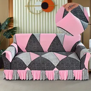 1pc Four Seasons Printed Skirt Hem Stretch Universal Full-Cover Armrest Combination Sofa Cover with Ruffle Dust Cover