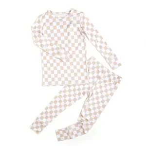 Oak Tan Checks TWO PIECE - NO BUTTON Bamboo Fabric Bamboo Sleepwear