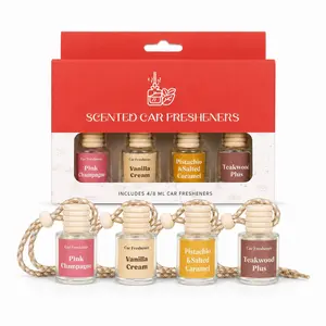 Car Air Freshener Gift Set, 4 Pack Hanging Fresheners, 4 X 8 Ml Scented Diffusers, Long Lasting Car Fragrance for Cars Suv Trucks, Wooden Caps Included