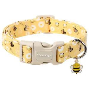 DOGWONG Yellow Bee Cute Fun Adjustable Designer Spring Puppy Dog Collar for Small Medium Large Dogs XS summervibes