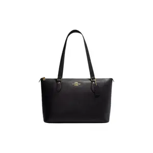 COACH Gallery 37 Logo Tote Bag for Women in Black Crossgrain Leather