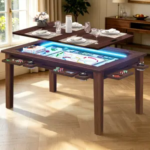 【2 Packages Shipping】Avocahom Board Game Table with Removable Top,Convertible Gaming & Dining Table with Adjustable LED Lighting,4–6 Player Game Table for Family & Game Night with Game Mat, 6 Cup Holders & Hobby Trays