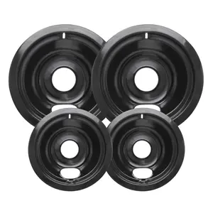 4 Pack Black Cooktop Drip Pans, Compatible with GE Hotpoint Stove. Include 2 Pcs 6'' Range Replacement Drip Pans and 2 Pcs 8 '' Burner Drip Pans for Electric Stove Top