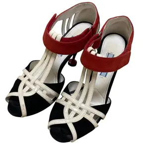 Pre-owned PRADA Suede Small Leather Goods Leather Heel Sandals