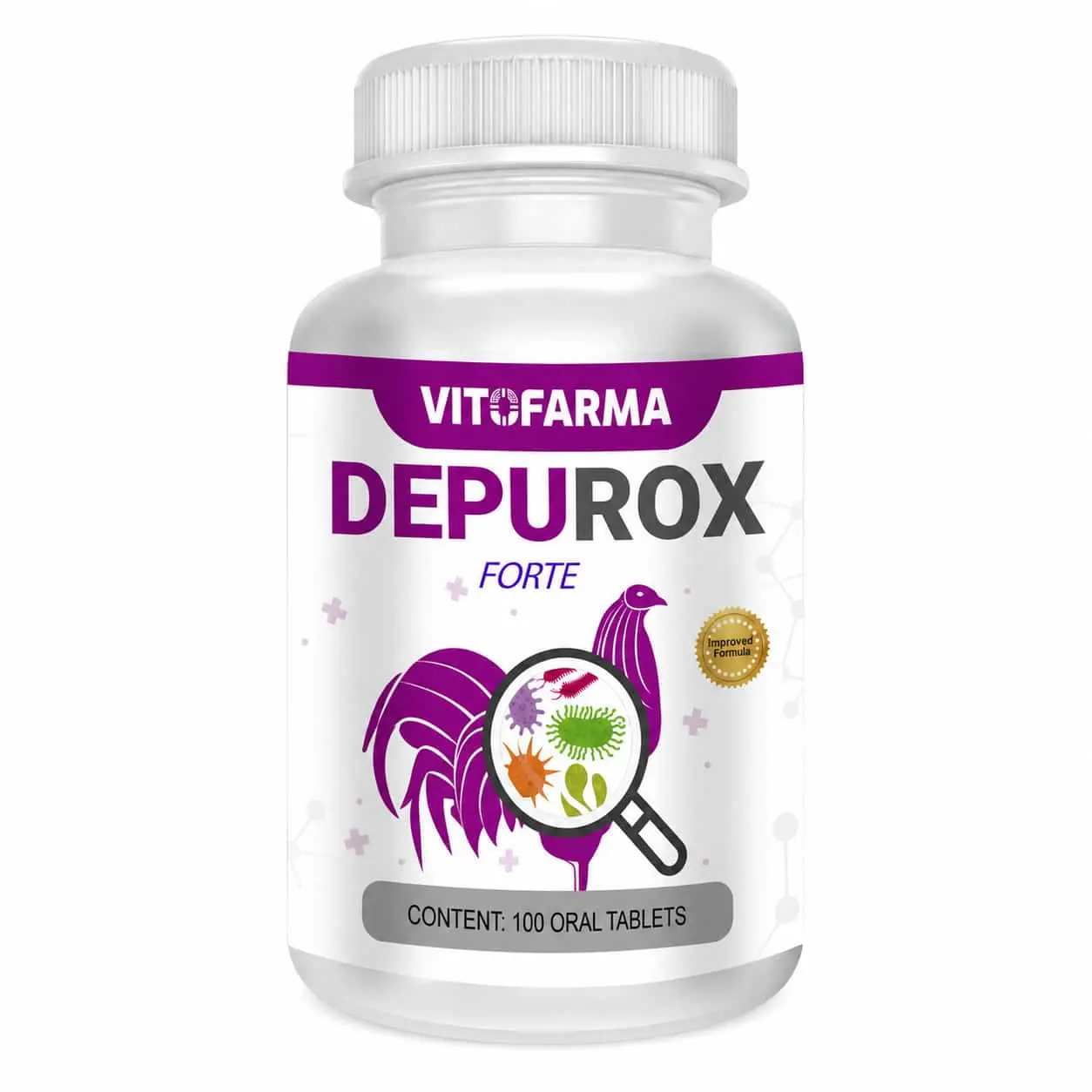 Vitofarma Depurox Forte Bird Healthcare Supplement Tablets with Garlic, Papaya Powder - 100 Oral Tablets, Specially Packaged for Roosters, 24-Month Shelf Life, Bottle Packaging, 24 Months, Bird Care