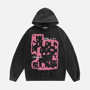 Aelfric Eden Mens Oversized Graphic Hoodies Abstraction Print Washed Hoodie Sweatshirt Unisex Hooded Pullover Tops