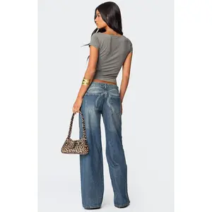 Edikted Women's Vyxen Vintage Washed Low Rise Jeans