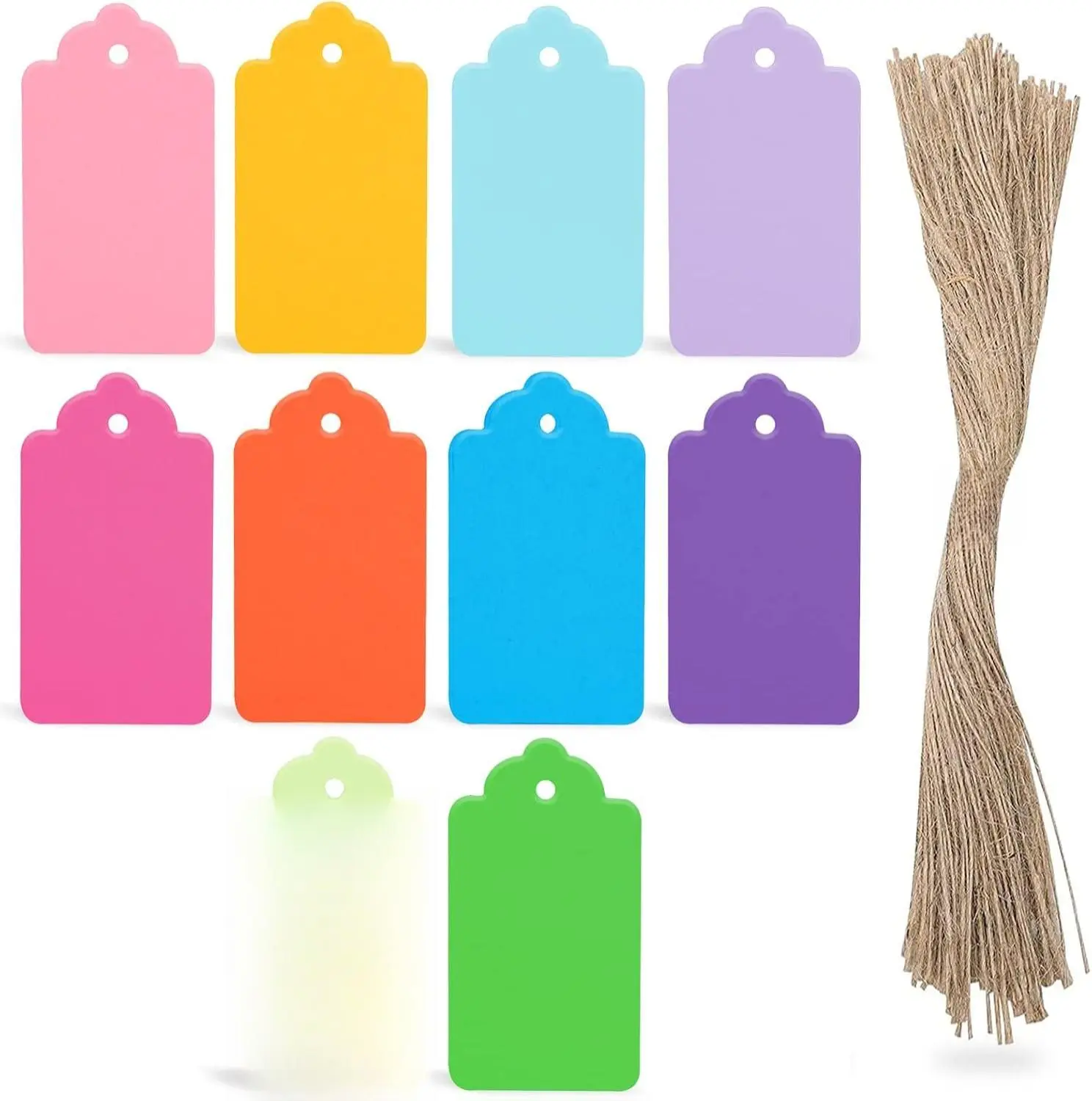 100 PCS Colored Gift Tags with Attached String, 1.7x2.8 in Gift Wrapping Supplies for DIY Crafts, Holiday Presents, Creative Gift Packaging, Gift Accessories
