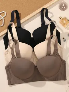 3PCS Women's Plus Size Seamless Underwire Bra, Full Coverage Push-Up Minimizer Bra,Soft Breathable Adjustable Wide Straps T-shirt Bra,  Everyday wear