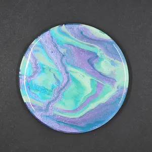 Circle Ceramic Coaster hand painted fluid art with resin top coat