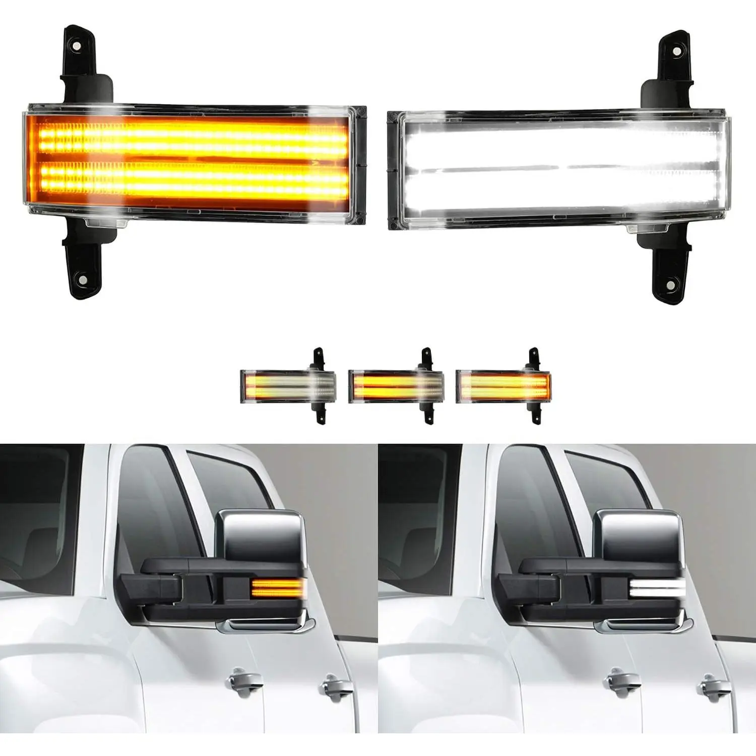 ROCCS Sequential Turn Signal Lights Switchback Full LED Side Tow Mirror Marker Light,White Side Mirror Marker Turn Signals Light for 2014-2026 Chevy Silverado GMC Sierra 1500 2500HD 3500HD Pickup Truck Towing Mirror OEM ONLY,Plug and Play,
