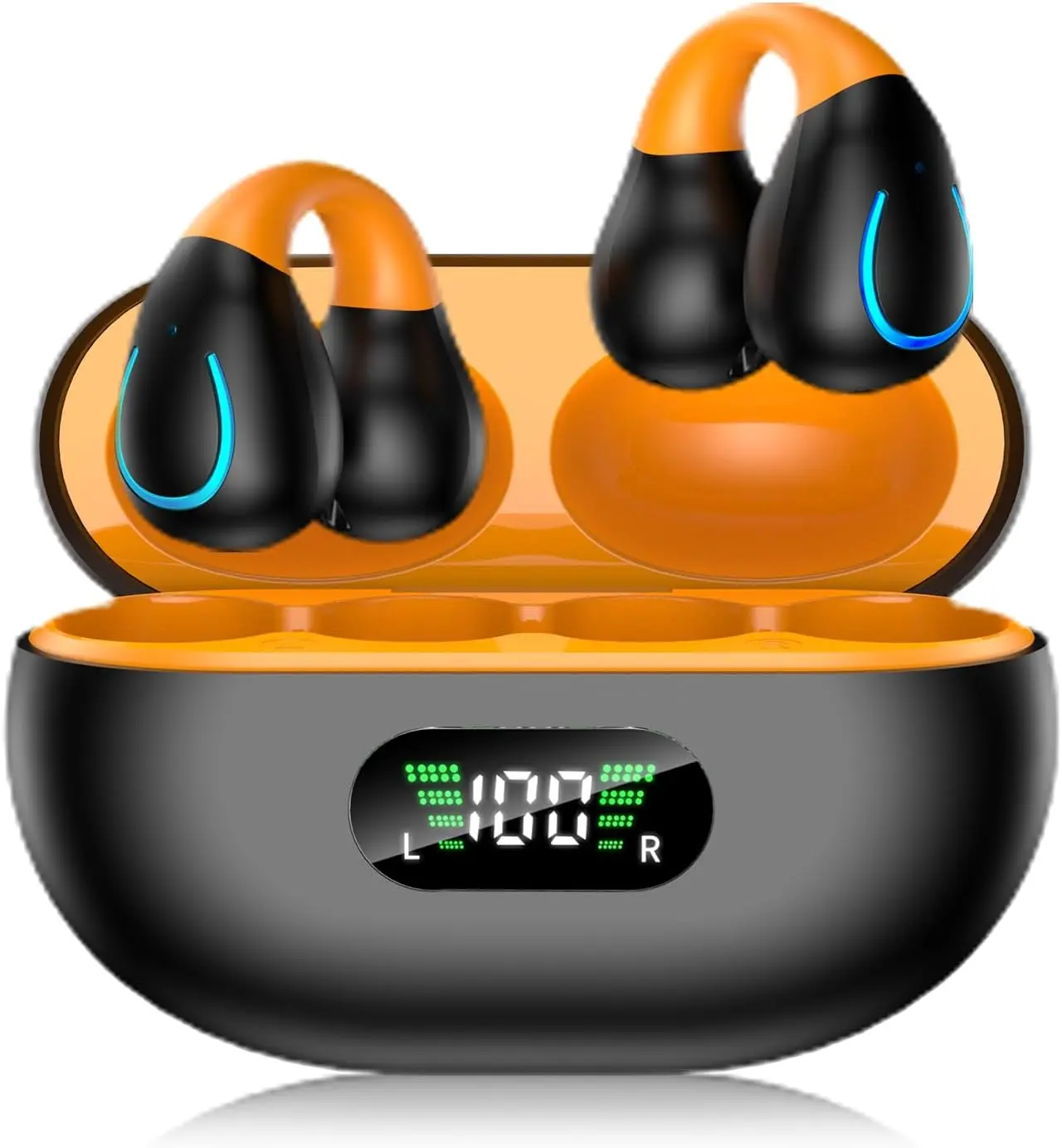 Chargeable Electronic Bone Conduction Wireless Earbuds - Open-Ear Clip-On Sports Headphones with Type-C Charging Case, Sweatproof Stable-Fit Audio Headset for Running, Hiking