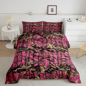 Pink Camouflage Luxury Bedding Set, Purpose Camo Designer Comforter Set,Cabin or Rustic Lodge Farmhouse Comforter,The Woods Camouflage Duvet Set