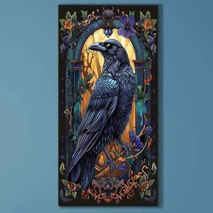 5D DIY Full Drill Round Diamond Painting - Diamond Painting Kit Crow Stained Glass Mosaic Canvas DIY Wall Art, Home Wall Decoration, Handicraft