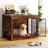 Warcat Wooden Dog Crate Furniture with Thick Cozy Cushion - Iron Enclosed, Escape-Proof Kennel, Double Door, Adjustable Side End Table, Easy Assembly & Cleaning for Indoor Small to Large Dogs Gift for Cat Lovers #Familyfun #Cozyhome