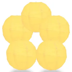 5-Pack 12 Inch Lemon Yellow Free-Style Ribbing, Hanging Paper Lanterns